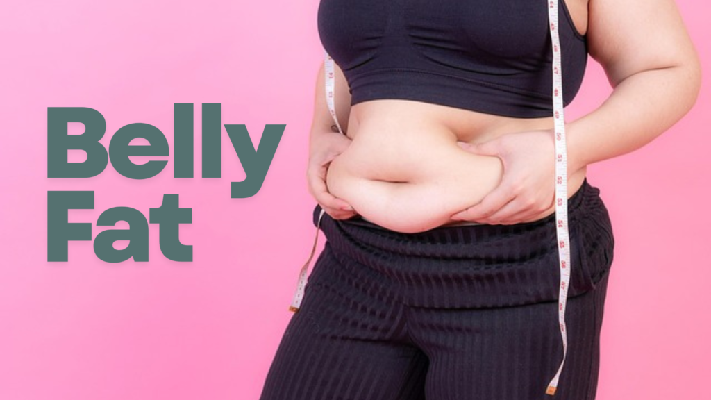 Woman holding belly fat with measuring tape